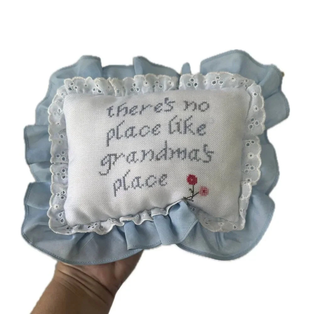 Vintage Handcrafted Handmade Cross Stitching Needlepoint Decorative Baby Pillow